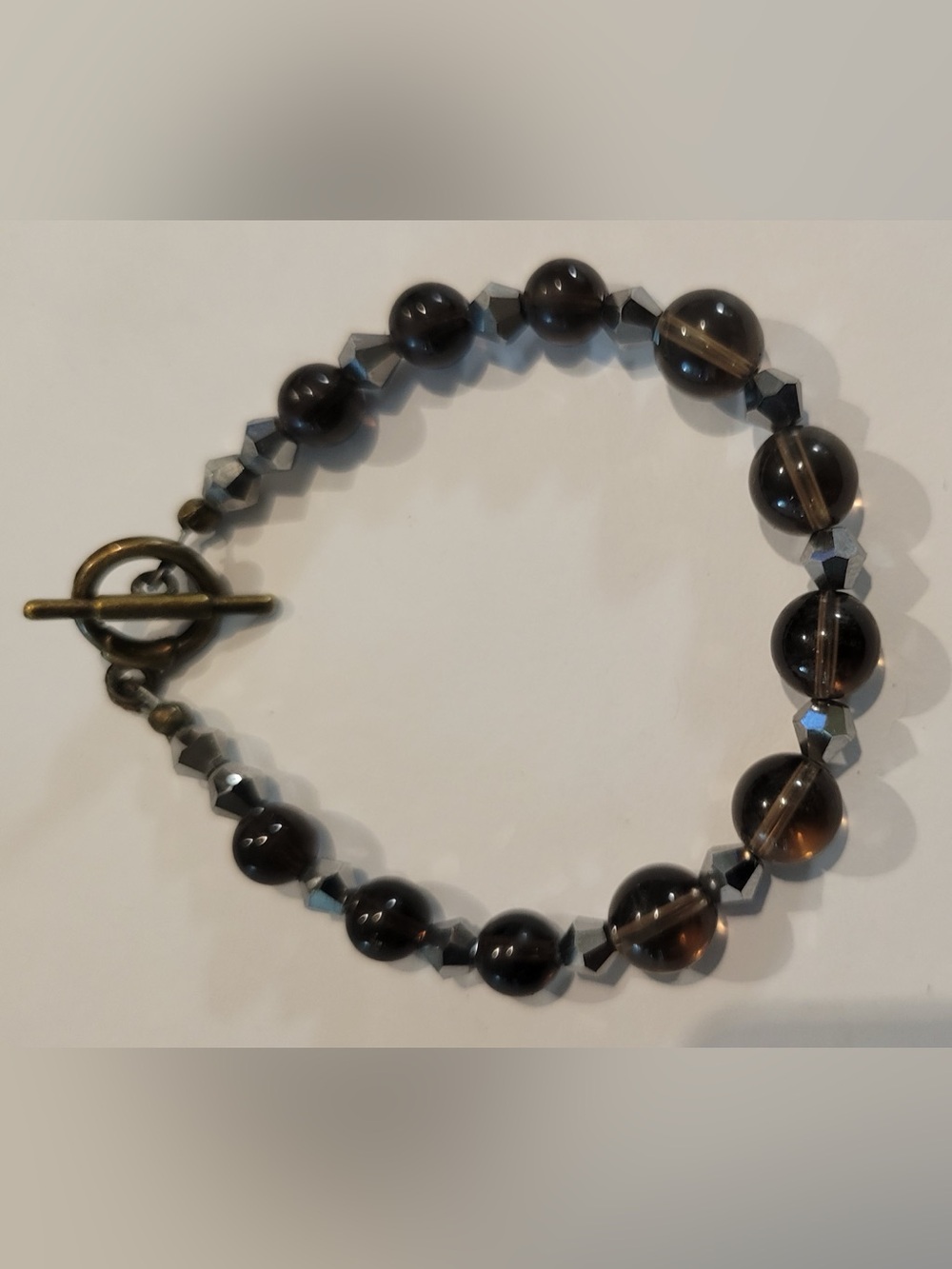 Smoky Quartz Beaded Stretch Bracelet - Unbranded